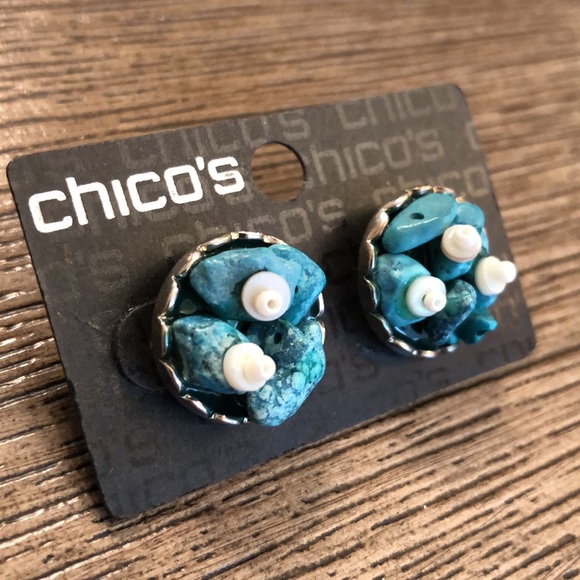 Chico’s Round Turquoise Cluster Earrings - Picture 2 of 9